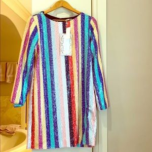 Mestiza rainbow sequin stripe dress